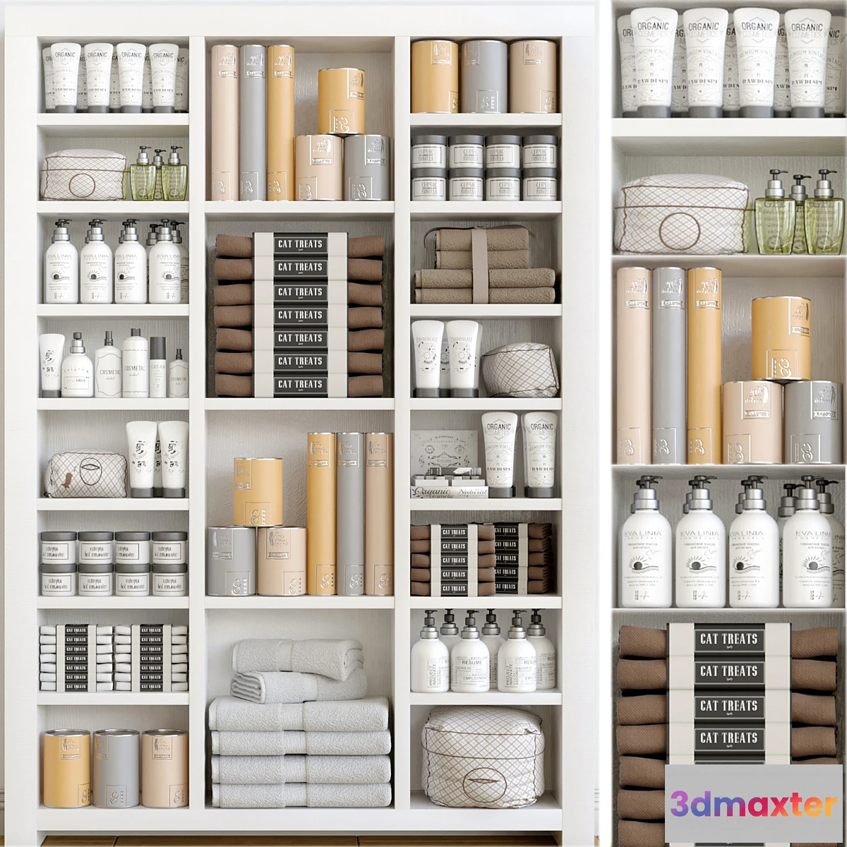 569564 - Cabinet with a collection of white cosmetics 3. Make Up and bathroom accessories