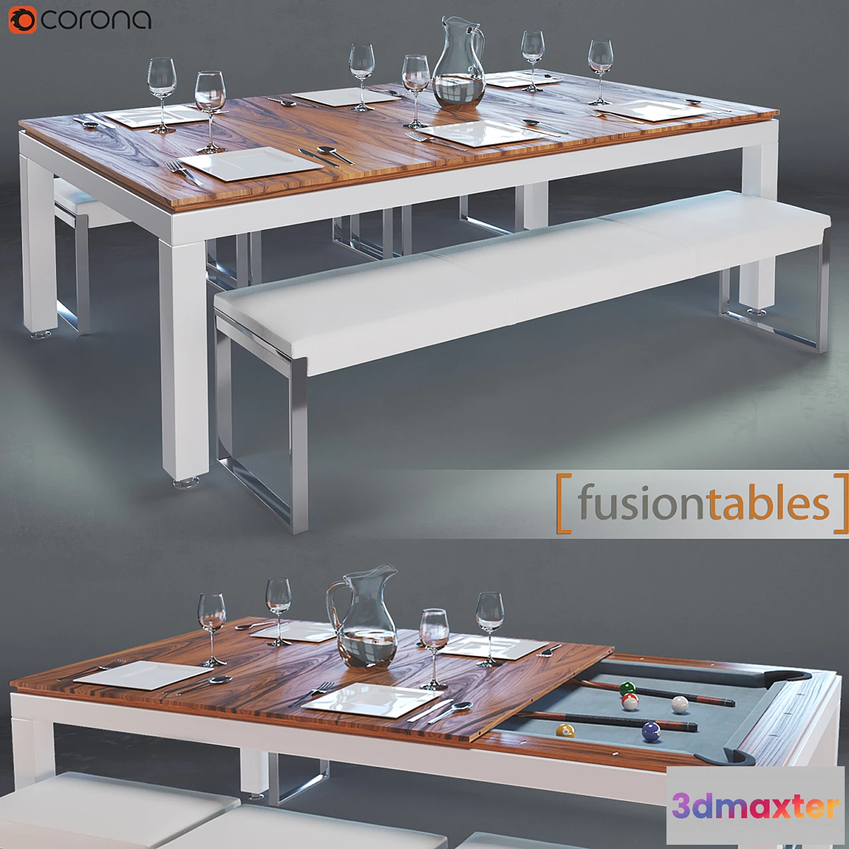 1351981 - FUSIONTABLES METAL LINE Dining pools 3D Max