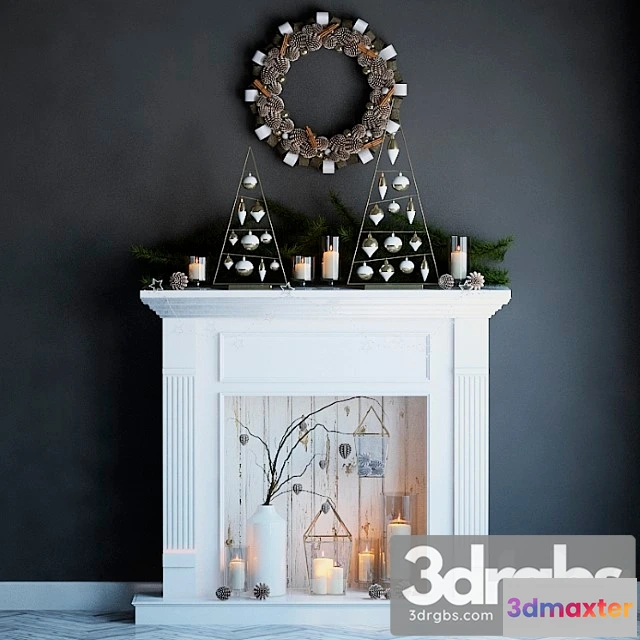 1004342 - Artificial Fireplace With Candles and Christmas Decorations