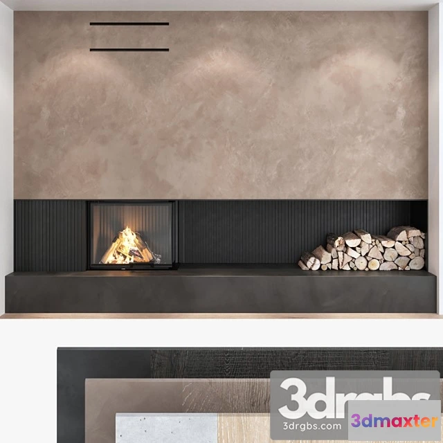1004444 - Decorative wall with fireplace set 06