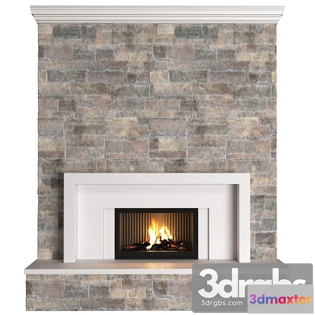 1004884 - Wall Stonework Fireplace Modern Art Deco