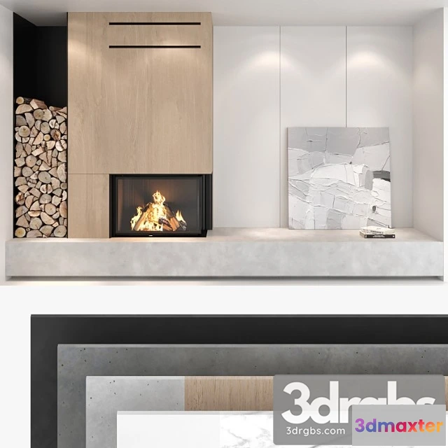 1057000 - Decorative wall with fireplace set 01