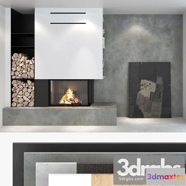 1057002 - Decorative wall with fireplace set 02