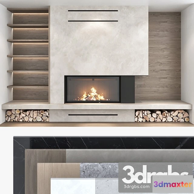 1057006 - Decorative wall with fireplace set 07