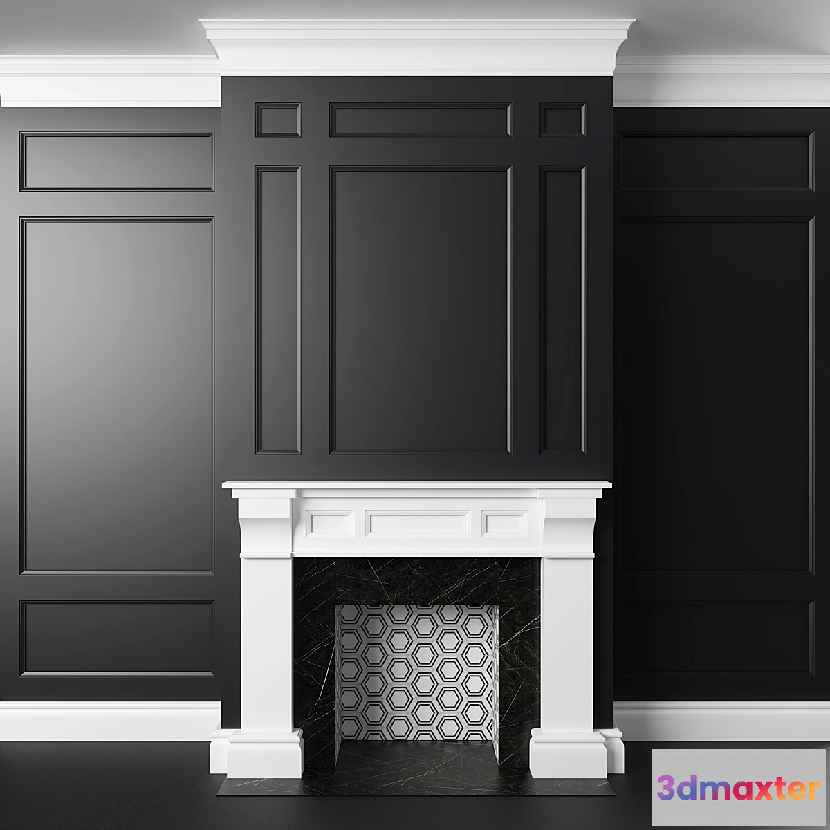 1408850 - Black and white fireplace and panels 3D Max