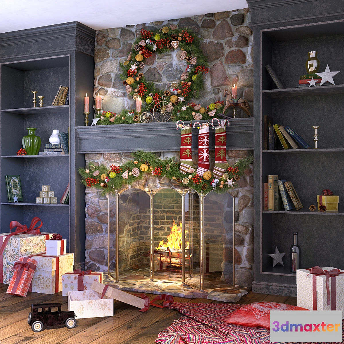 1437184 - Christmas decoration fireplace 3D Max
