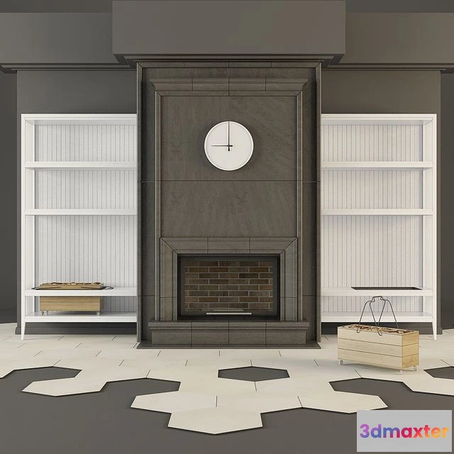 1551993 - Modern fireplace and shelves 3D Max