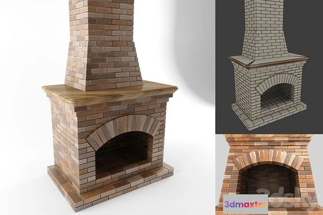 1558355 - Fireplace wood brick hearth 3D Max