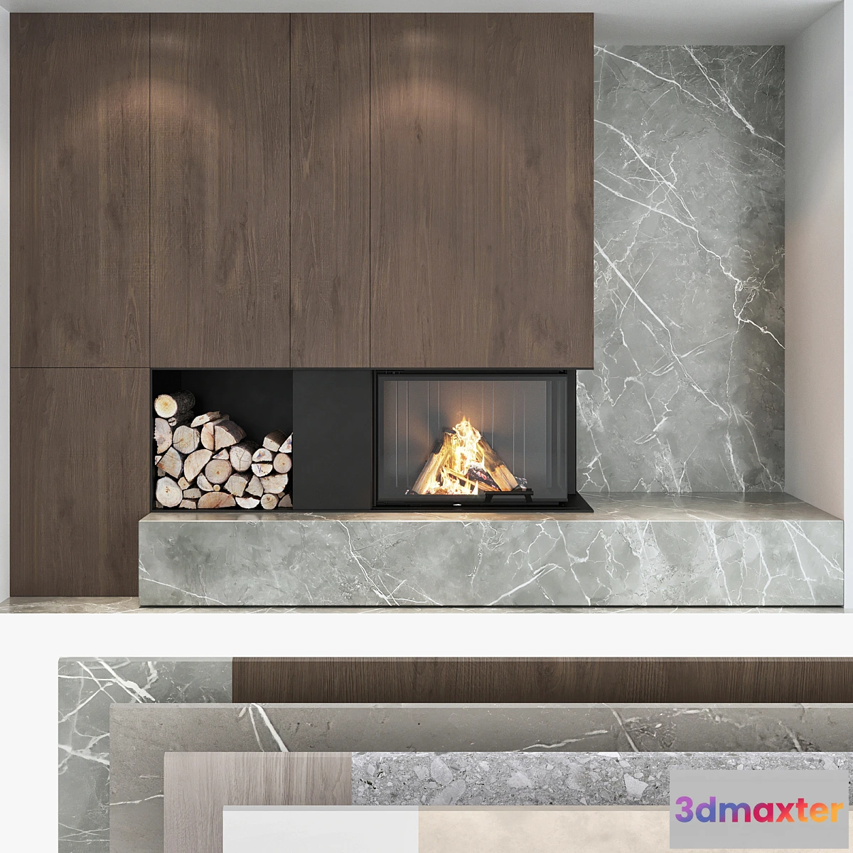 753869 - Decorative wall with fireplace set 04