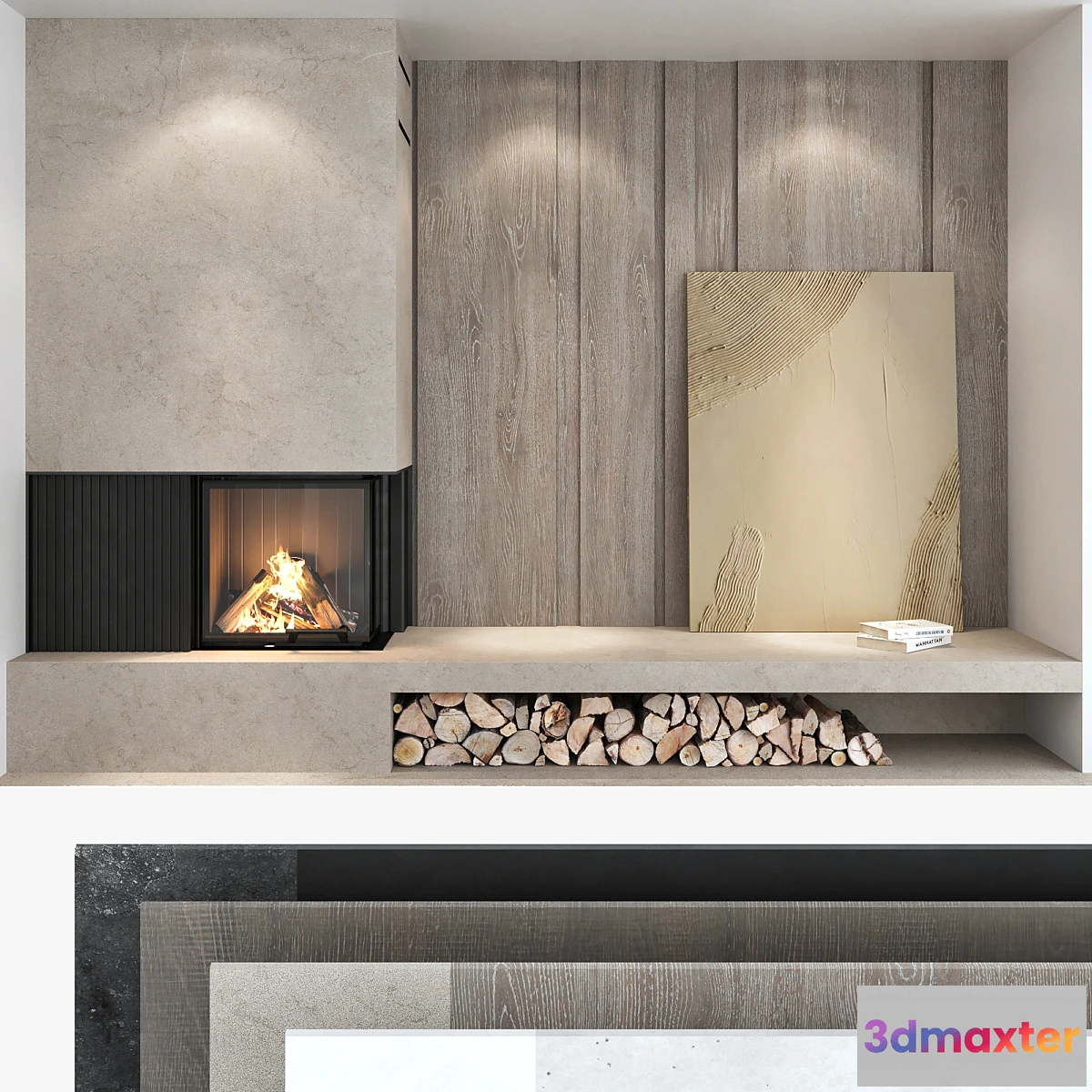 753871 - Decorative wall with fireplace set 03