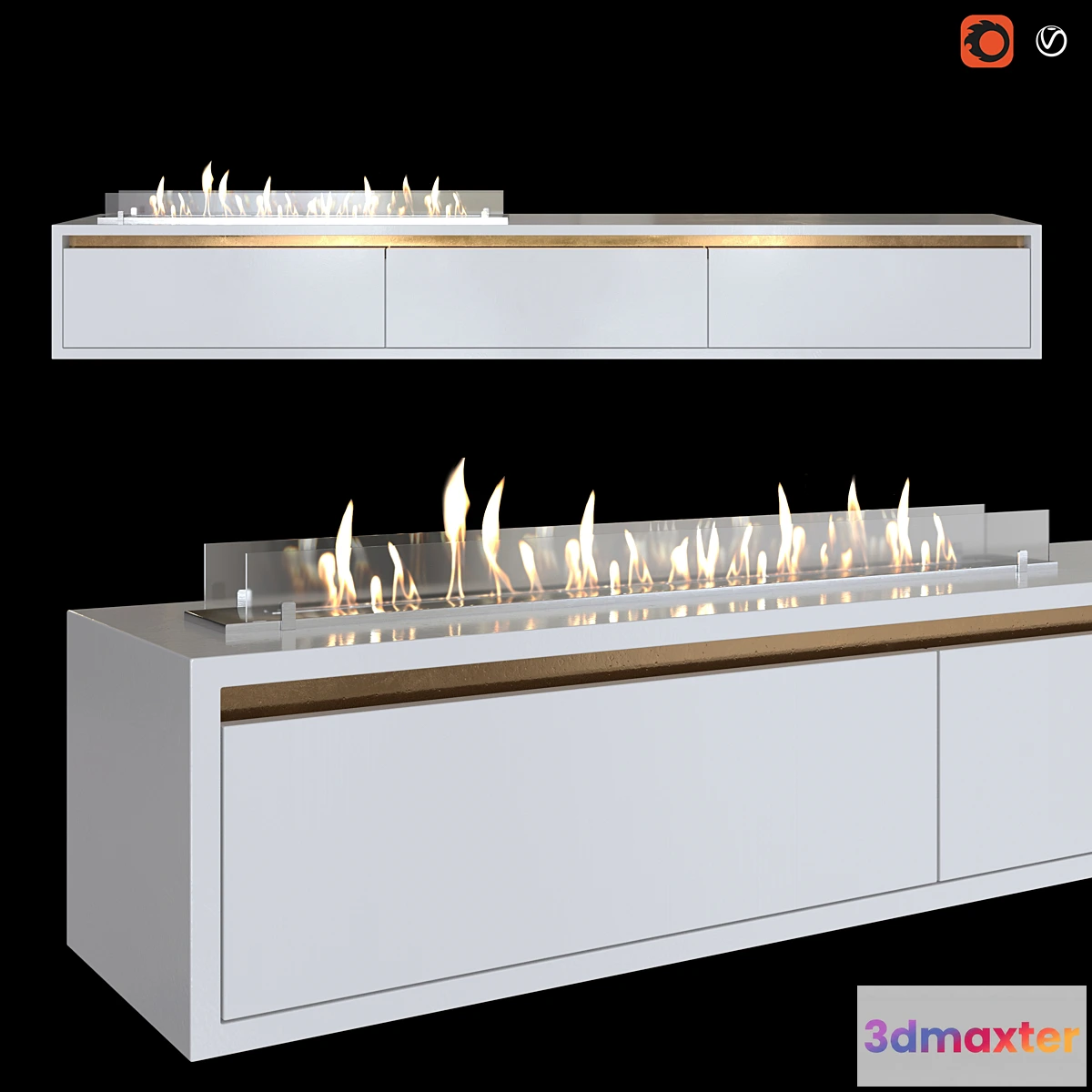 753897 - Wall-mounted TV stand with built-in bio fireplace