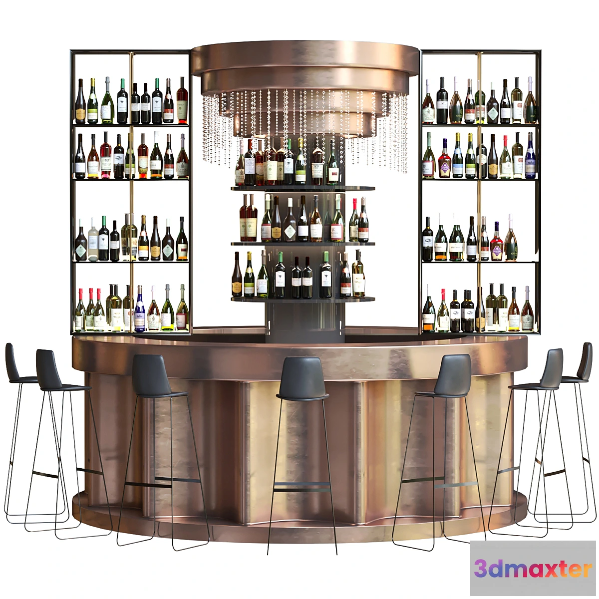 1300367 - Bar counter with copper decor and strong alcohol. The pub 3D Max