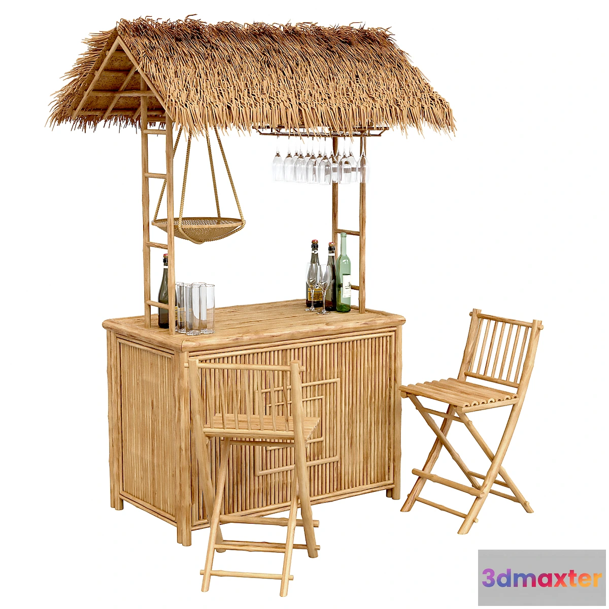 1328825 - Beach Bamboo Bar with bottles and glasses 3D Max