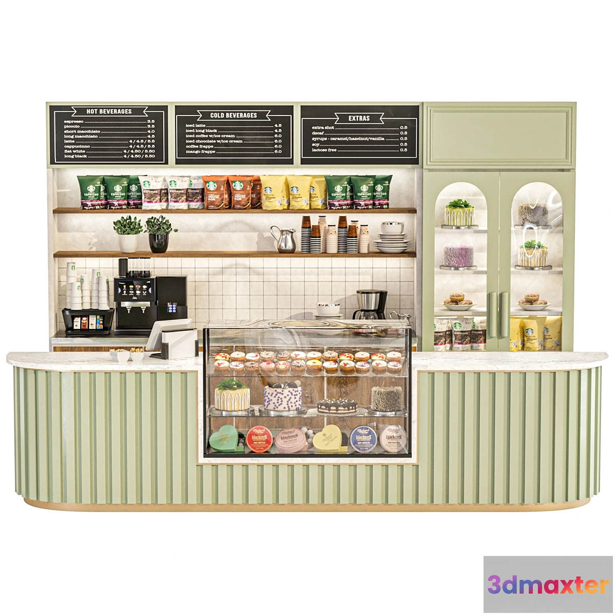 1349919 - Cafe with display case with desserts and coffee machine 3D Max