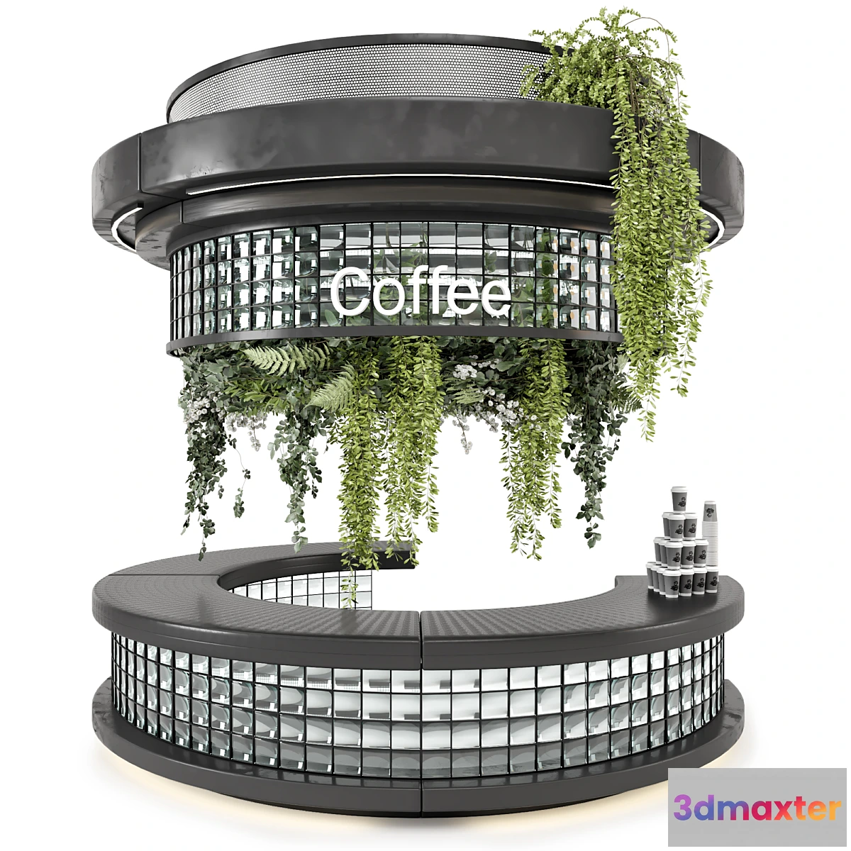 1408678 - Coffee Reception Desk With Plants - Restaurant Set 2039 3D Max