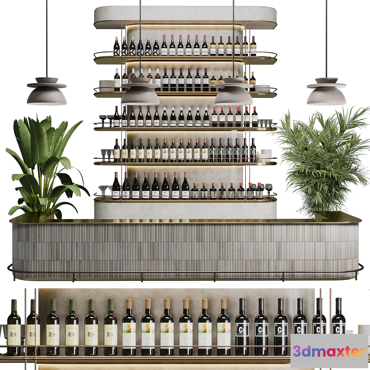 1450322 - Reception Desk for Restaurant and Caffe with cabinet wine rack set 08 3D Max