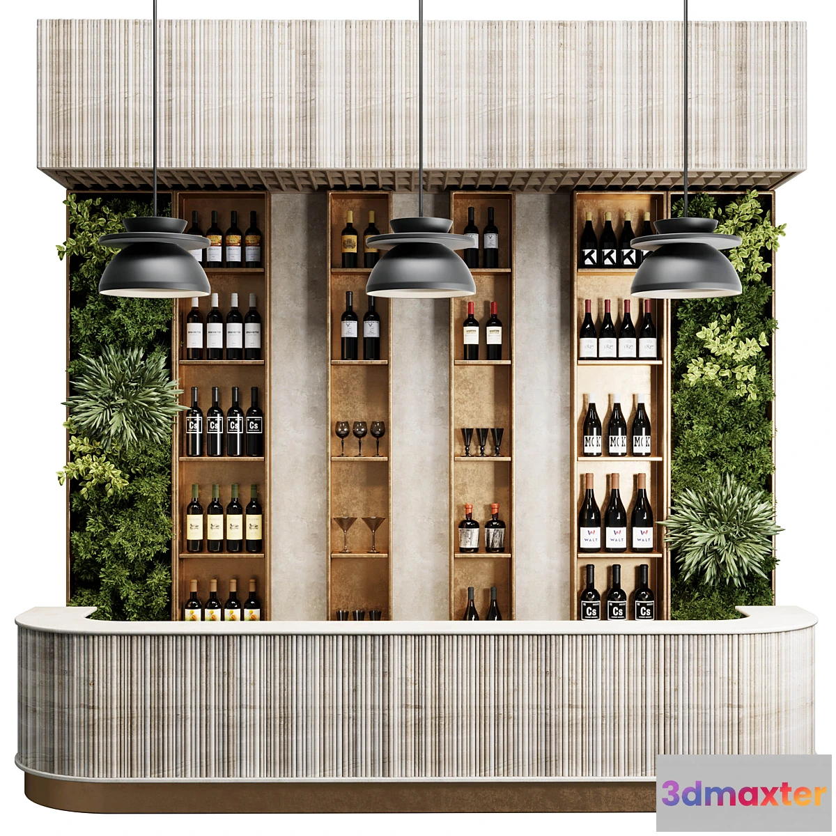 1466958 - Reception Desk for Restaurant and Caffe with cabinet wine rack set 09 3D Max
