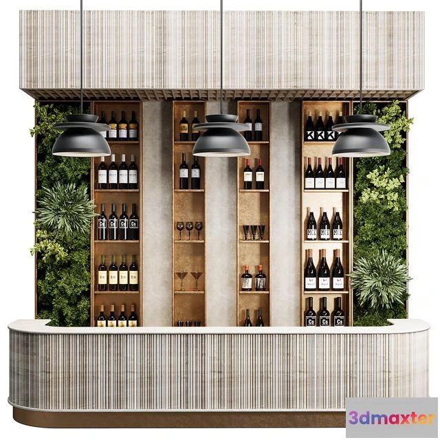 1544511 - Reception Desk for Restaurant and Caffe with cabinet wine rack set 09 3D Max
