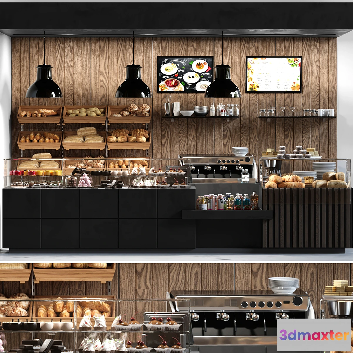 571036 - Cafe with pastries and desserts. Coffee house design project. Sweets