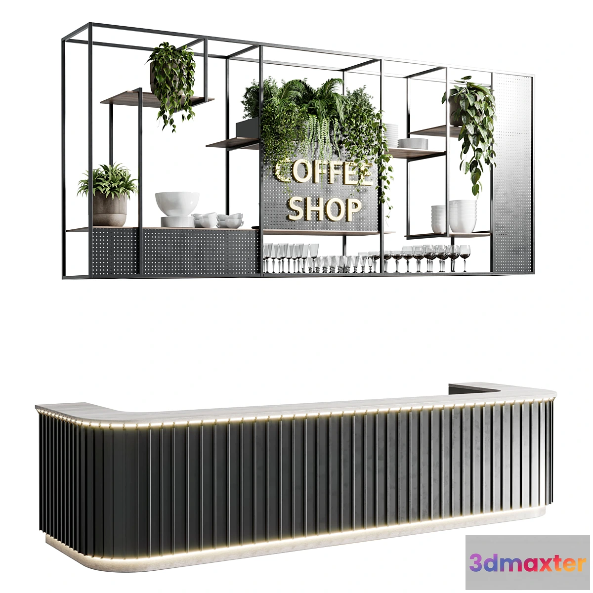590080 - Coffee shop reception Restaurant counter by hanging plant - 02