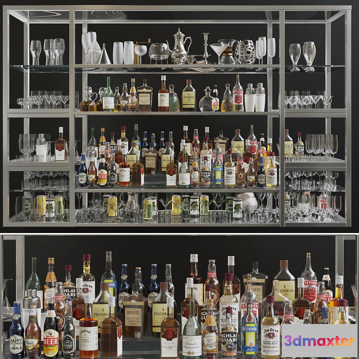 659171 - Large bar showcase with strong alcohol. The pub