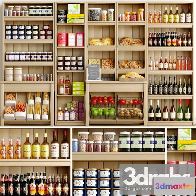 1006360 - Rack with spices alcohol and pastries in the supermarket