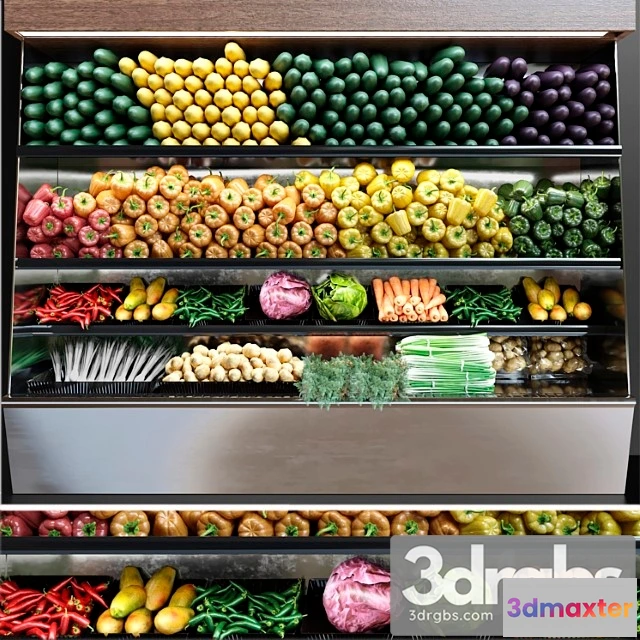 1006478 - Showcase In Supermarket With Fresh Fruits And Vegetables Food