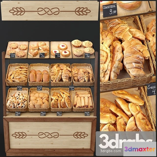 1057916 - Showcase with pastries for shop and cafe. bread