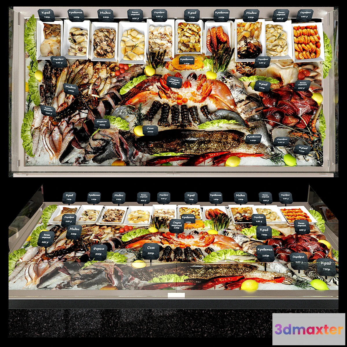 1300370 - Showcase with seafood 3D Max