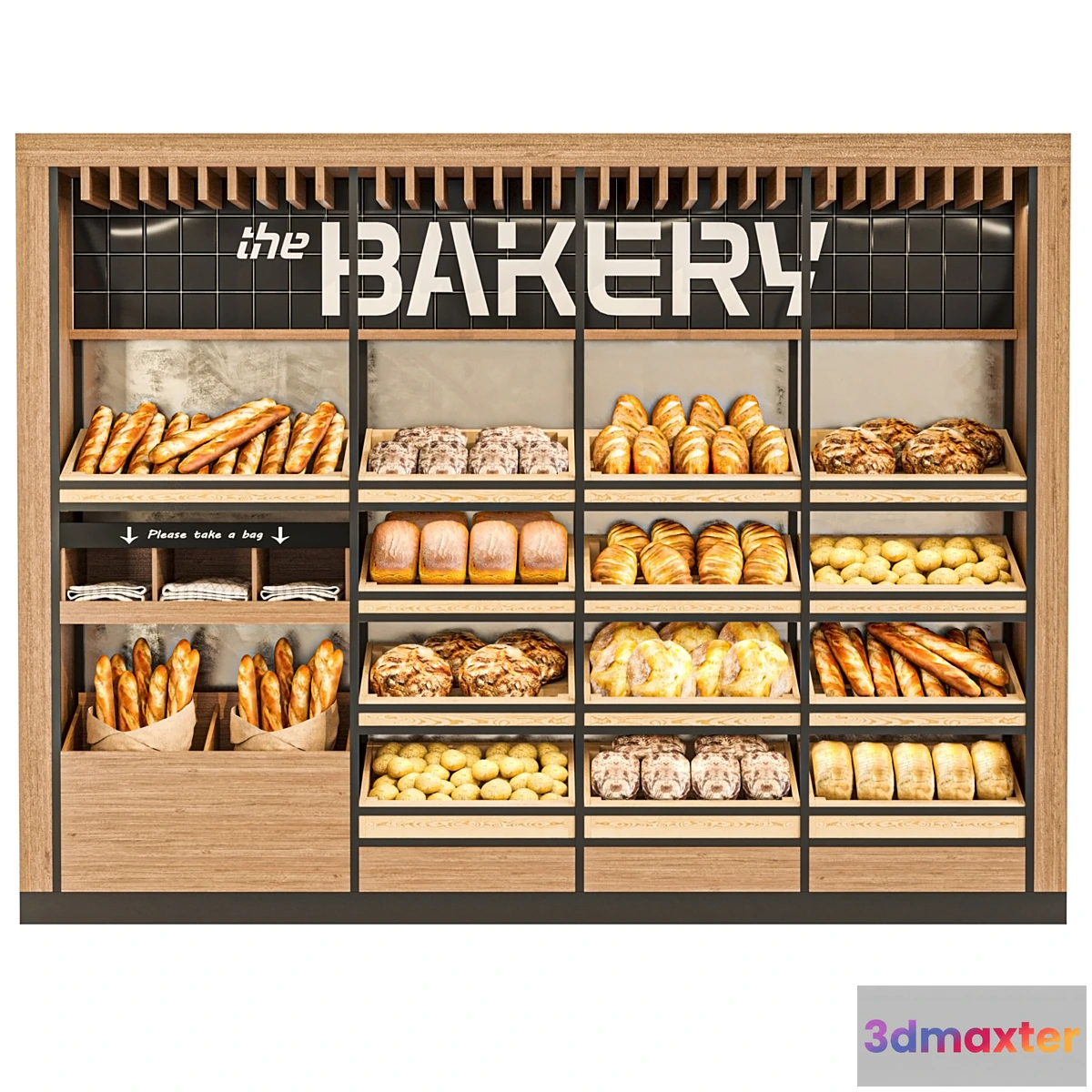 1444846 - Showcase with bread and pastries. Bakery 3D Max