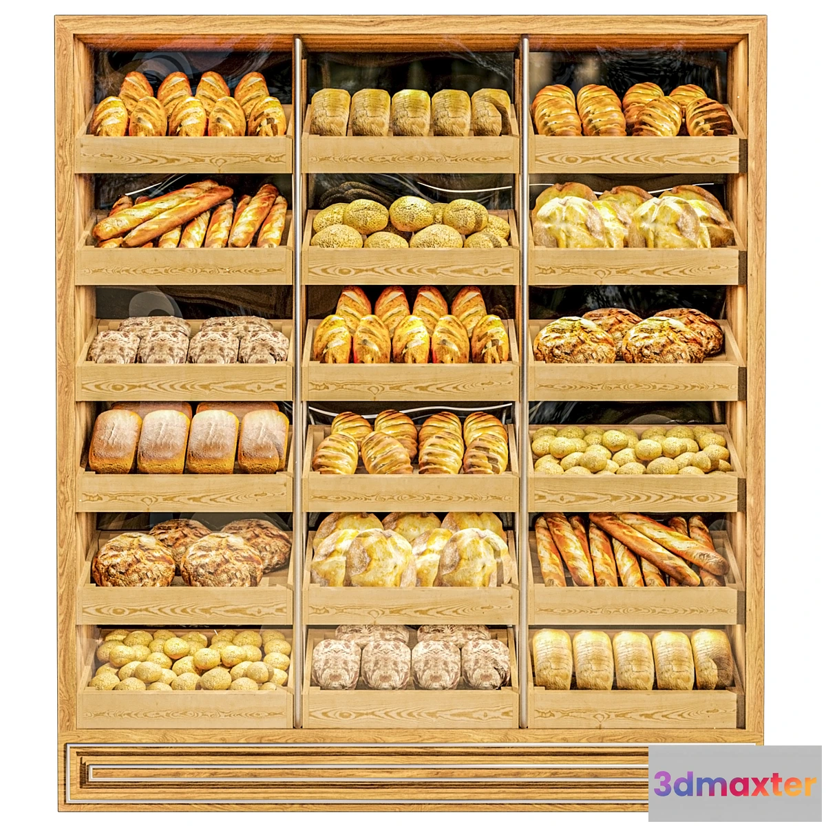 1462882 - Showcase in a bakery with pastries 2. Bread 3D Max