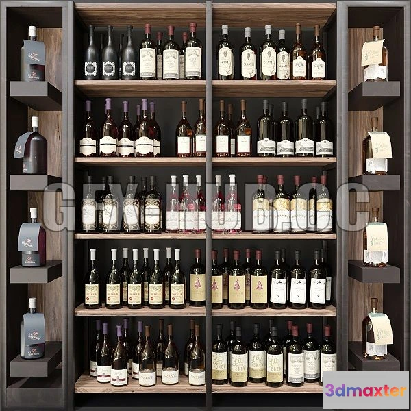 1564510 - Wine Cabinet With Collection Wine 9 3D Max