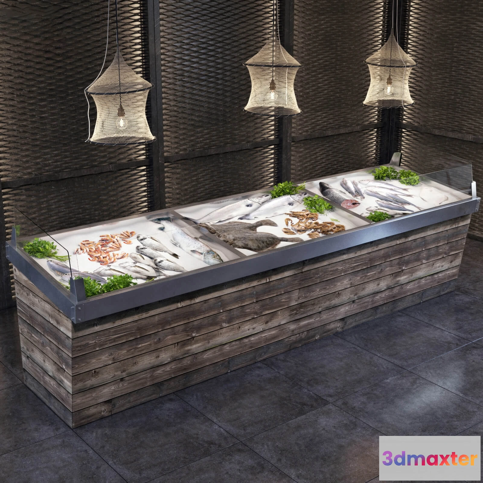 1666716 - other-models - Showcase with fish and seafood 3D Max