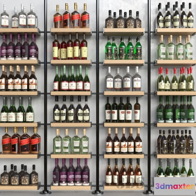 1666748 - other-models - (Wooden shelving with bottles) 3D Max