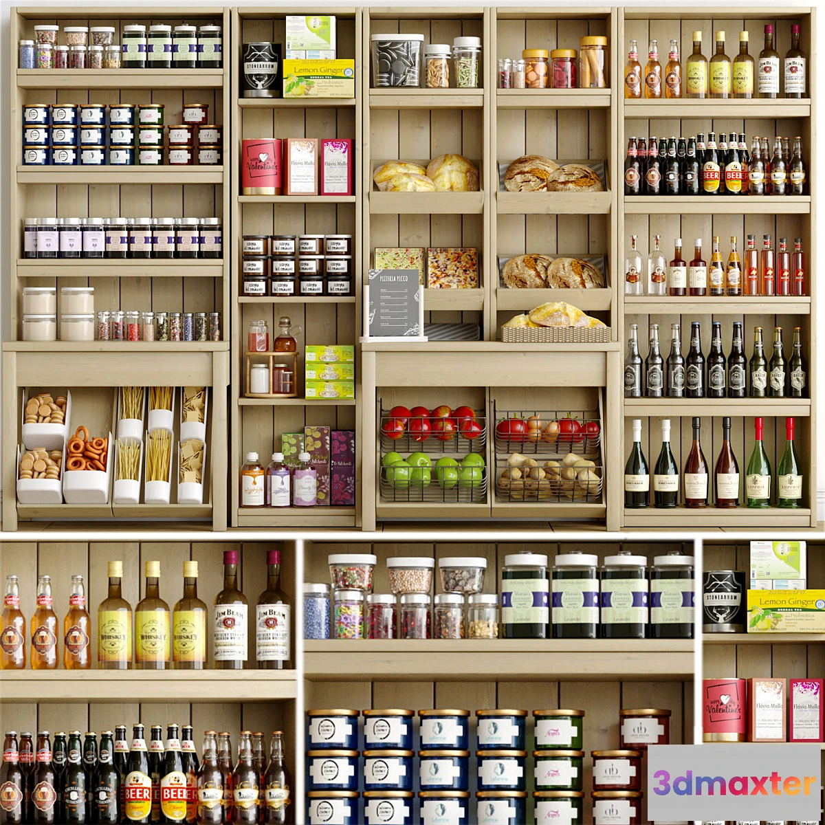 659839 - Rack with spices alcohol and pastries in the supermarket