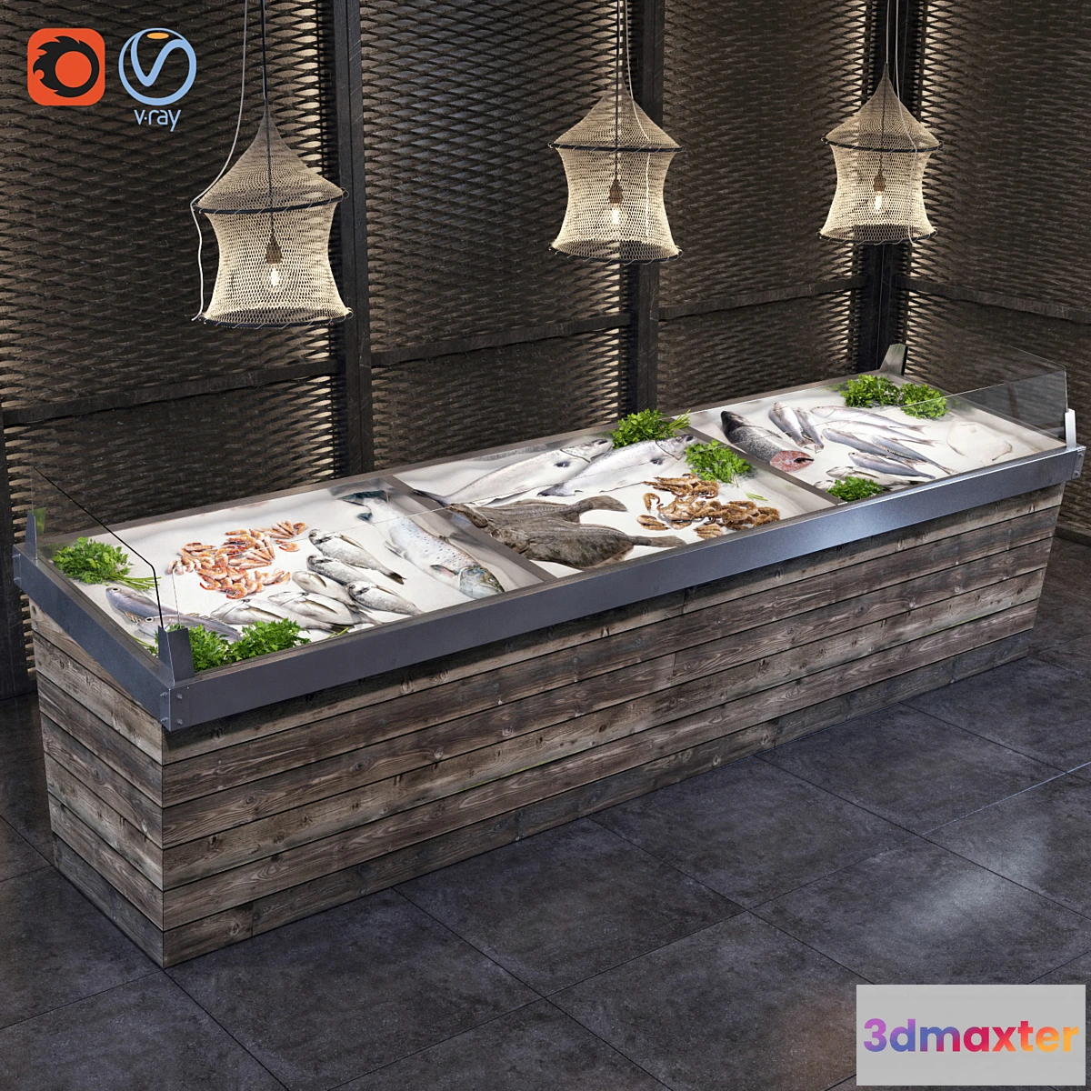 672983 - Showcase with fish and seafood