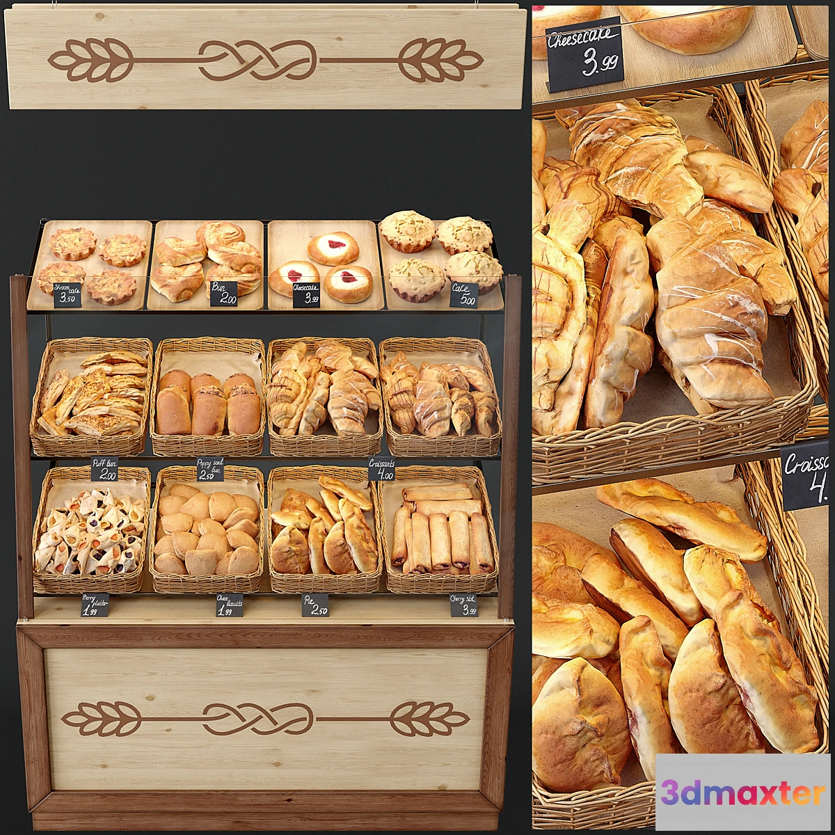 755387 - Showcase with pastries for shop and cafe. Bread