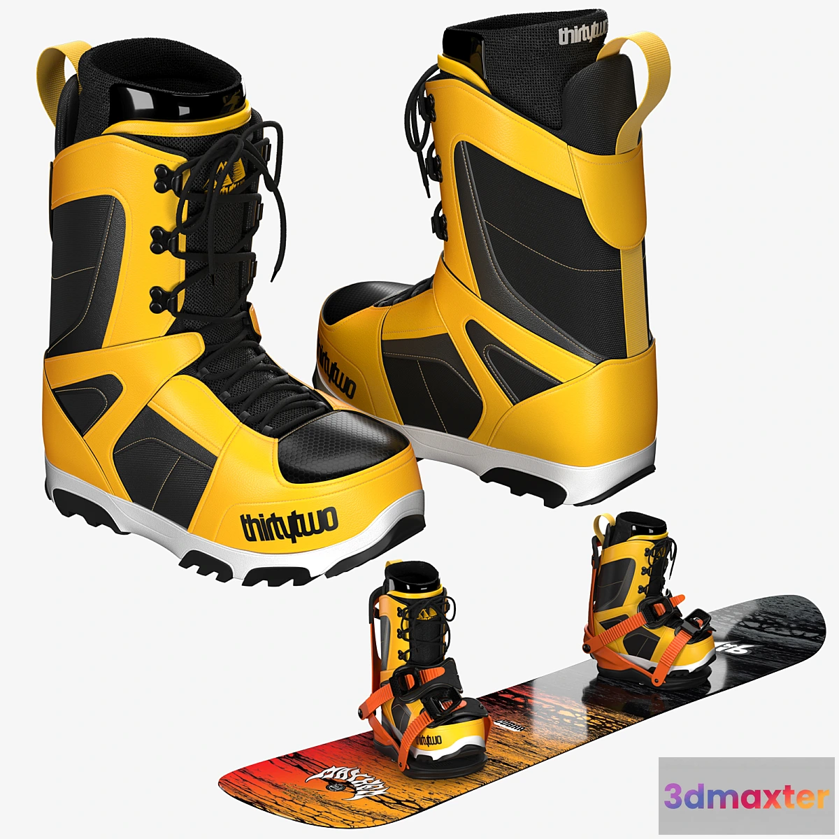 1336000 - Snowboard + Boots + Bindings 3D Max