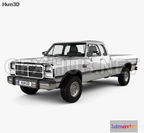 1206706 - CAR - Dodge Ram Club Cab 1991  3D Model