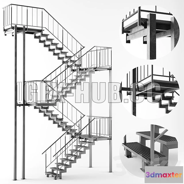 1208046 - CAR - Metal Outdoor Stair 3D Model