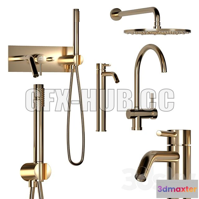 1208150 - CAR - Mixer Set Paffoni Set GOLD 3D Model