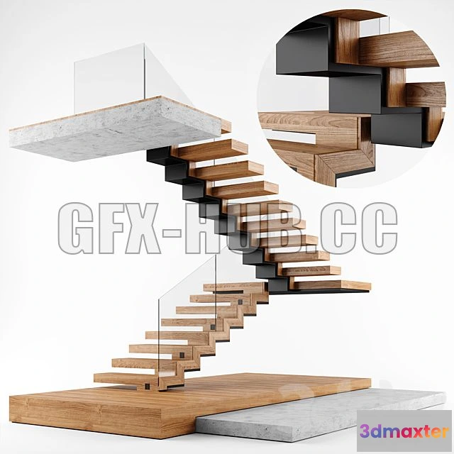 1208166 - CAR - Modern Interior Stair 02 3D Model