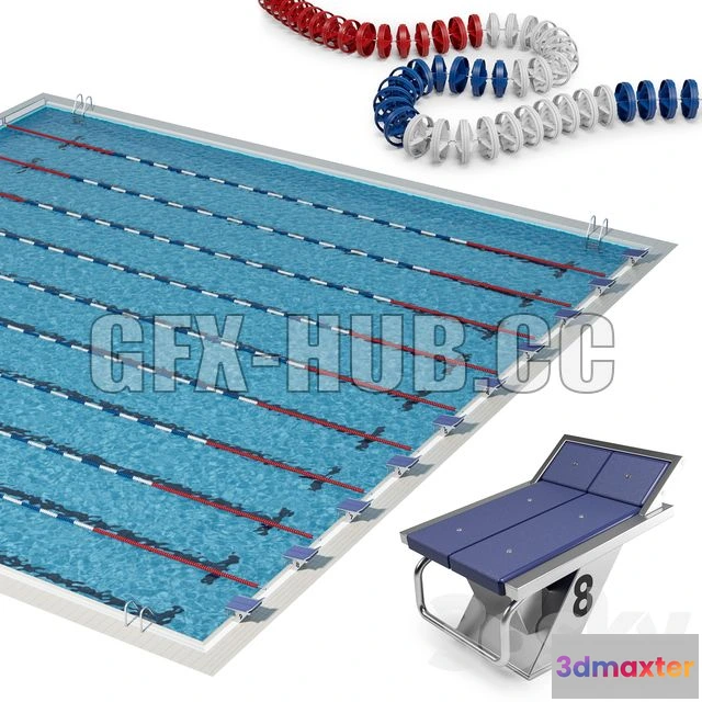 1208362 - CAR - Olympic Size Competition Swimming Pool 3D Model