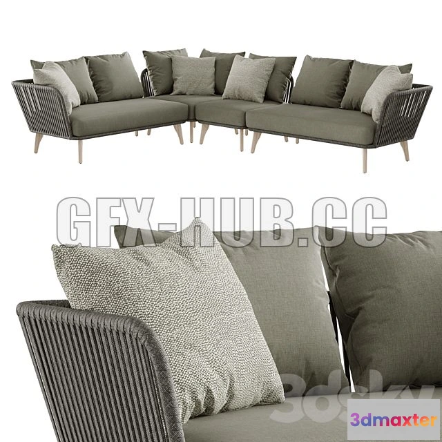 1208436 - CAR - Outdoor Garden Wicker Woven Modular Sofa 4so Santander 3D Model