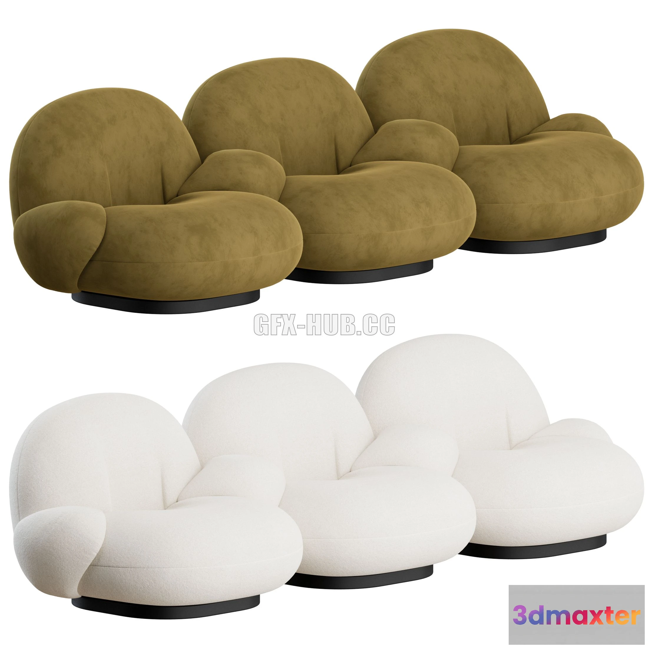 1208450 - CAR - Pacha Sofa 3 Seater by GUBI 3D Model
