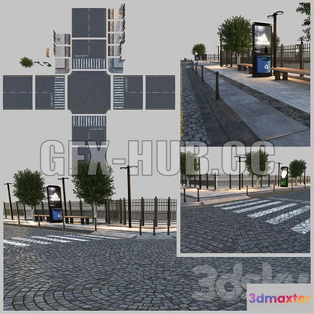 1208490 - CAR - Paving and Sidewalk 3 3D Model