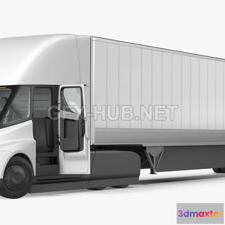 1209006 - CAR - Tesla Semi Truck Tesla with Trailer Rigged 02 3D Model
