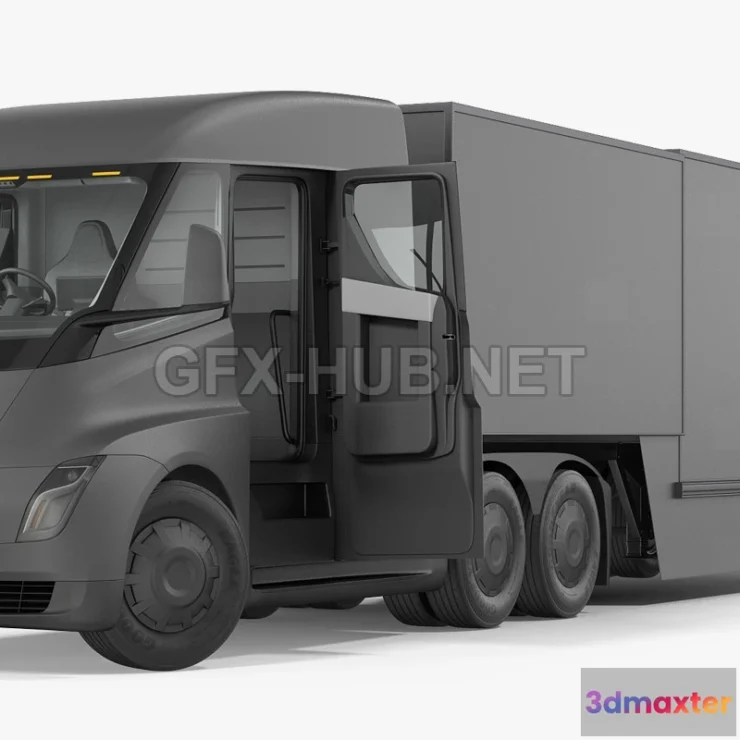 1209008 - CAR - Tesla Semi Truck Tesla with Trailer Rigged 3D Model