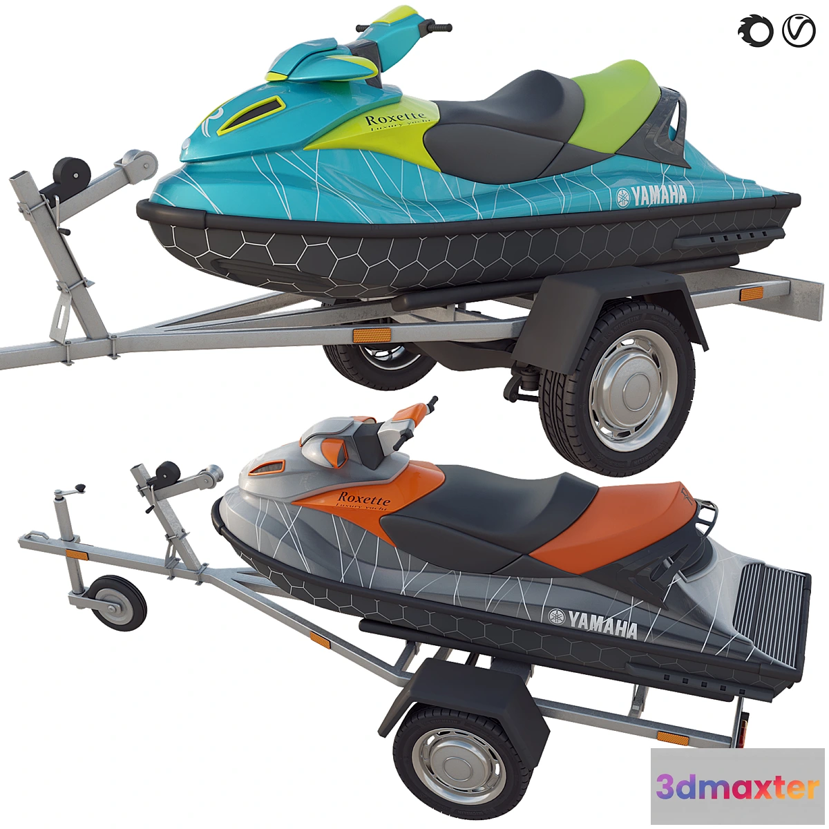 1423232 - YAMAHA jet ski and trailer 3D Max