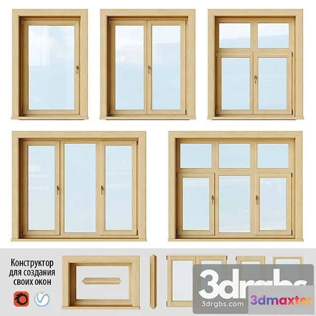 1008686 - Set of wooden windows 2 + designer